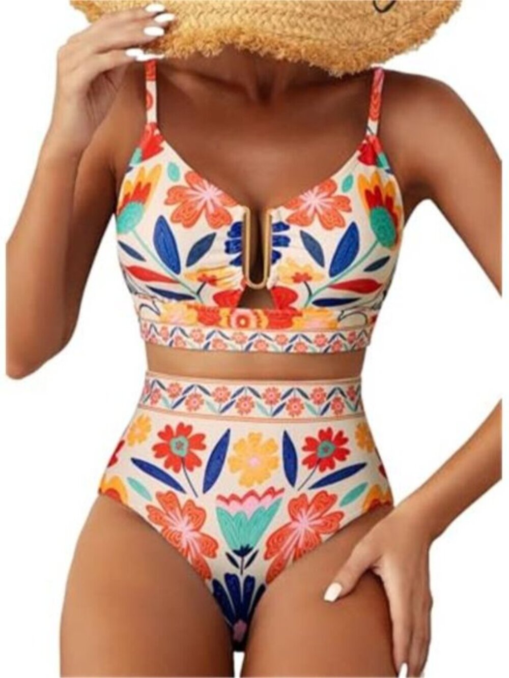 Women's 2 Piece High Waisted U Wire Bikini Set Floral Print Swimsuit